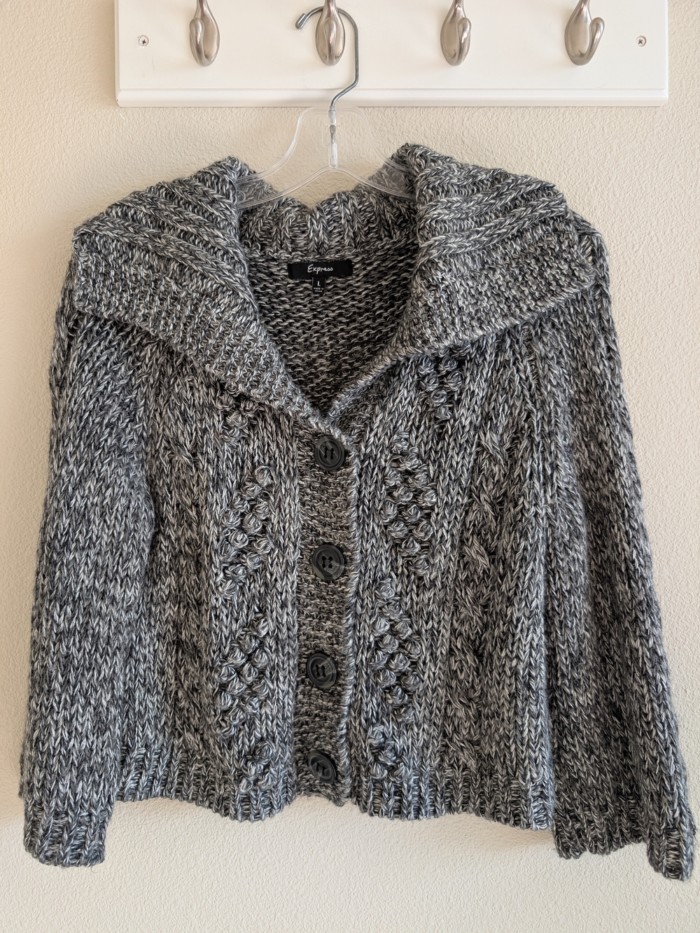Express Cropped Chunky wool blend Knit Cardigan Sweater Size Large Y2K vintage